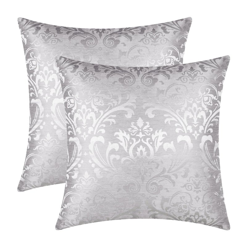 CaliTime Pack of 2 Throw Pillow Covers Cases for Couch Sofa Home Decoration Vintage Damask Floral Shining & Dull Contrast 18 X 18 Inches Silver Gray - Image 1